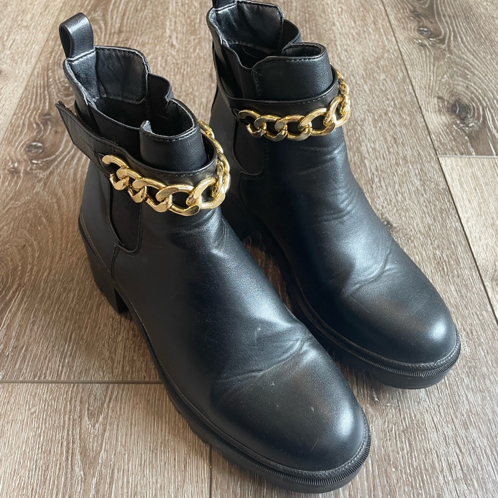 Black faux leather boots
